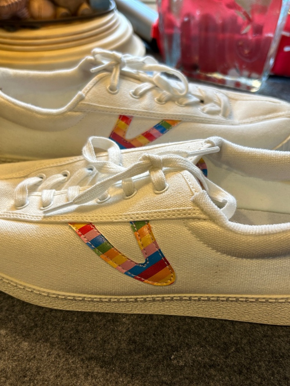 Tretorn White Canvas Sneakers with Rainbow Trim 9.5